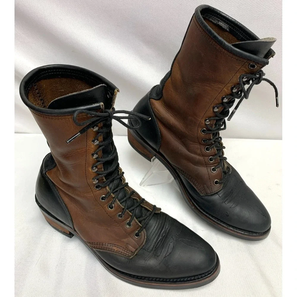 Mens Chippewa ? Two Tone Leather Brown Black Packer Work Boots Union Made 9 B